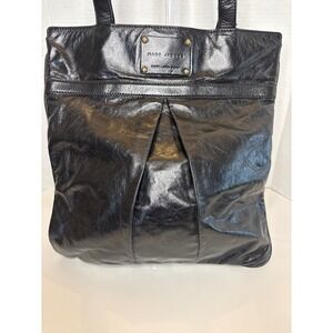 Marc Jacobs Black Leather Tote Bag Gold Logo Plaque Made in Italy Women Large